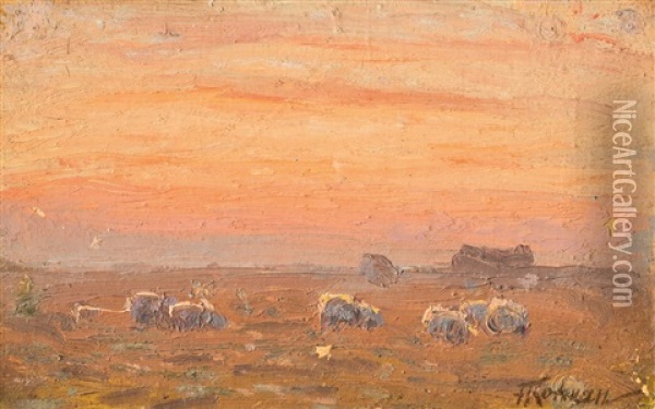 Studie Weidender Schafe Auf Sylt Oil Painting - Franz Korwan