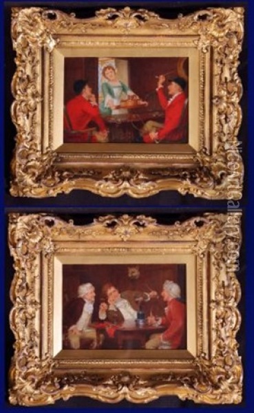 Tavern Interior (+ Tavern Interior; Pair) Oil Painting - John Arthur Lomax