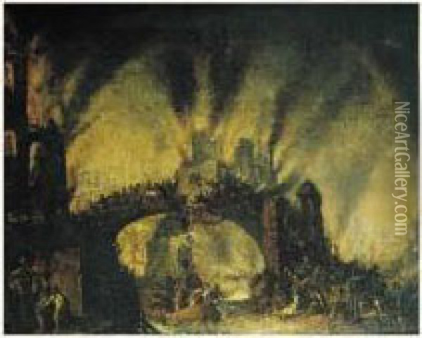 L'incendie De Troie Avec La Fuite D'enee Oil Painting - Francois de Nome (Monsu, Desiderio)