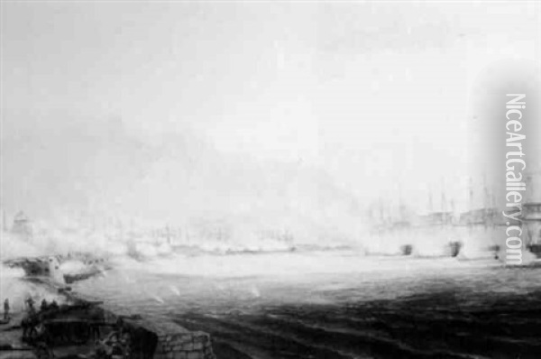 Naval Bombardment Of French Fortress Oil Painting - William Anderson