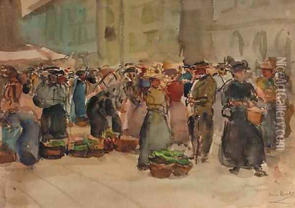 A vegetable market in Bern, Switzerland Oil Painting - Isaac Israels