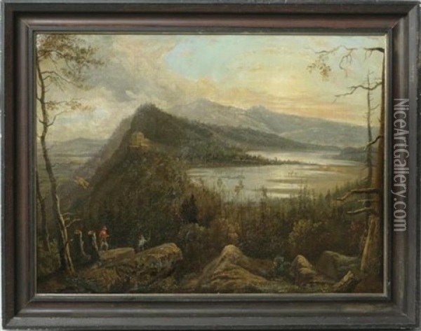 The Hudson River With A View Of The Catskill Mountain House Oil Painting - Victor de Grailly