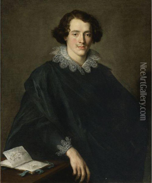 Portrait Of A Young Man With A Sketchbook Oil Painting - Domenico Fiasella