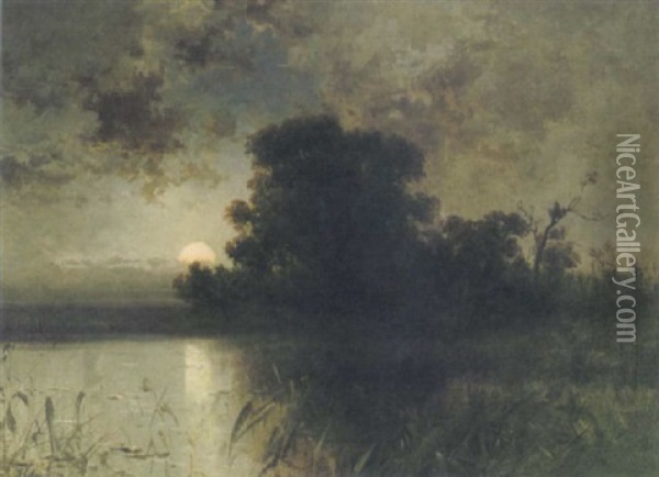 Sunrise Over The Lake Oil Painting - Arthur Quartley