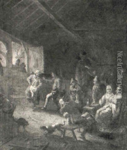 Villagers Revelling In A Tavern Interior Oil Painting - Cornelis Pietersz Bega