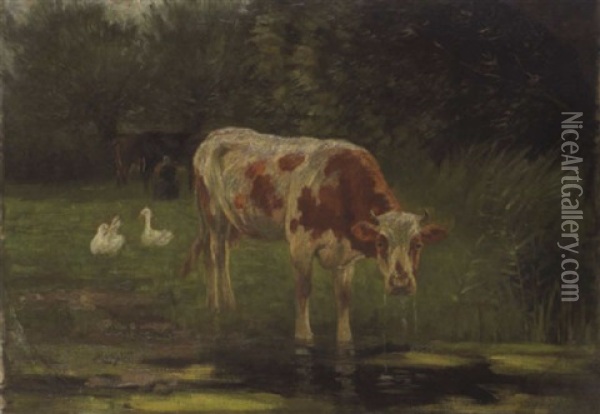 Vache Et Oies Sur Fond De Traie Oil Painting - Willem Maris