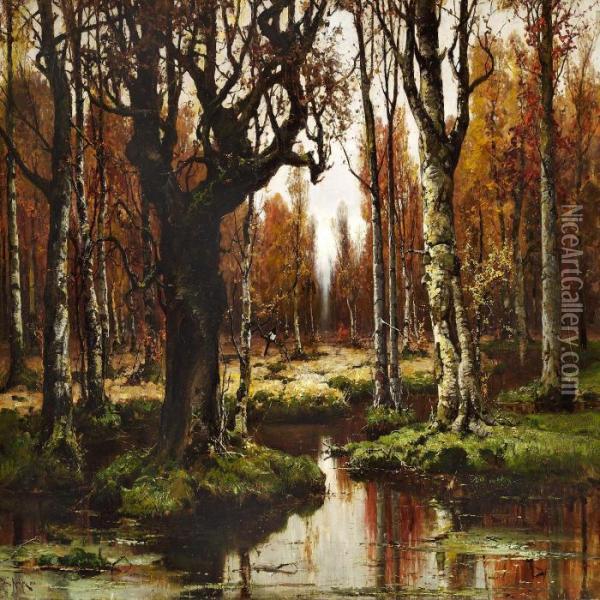 Quiet Autumn Day In A Russian Birch Forest Oil Painting - Iulii Iul'evich (Julius) Klever