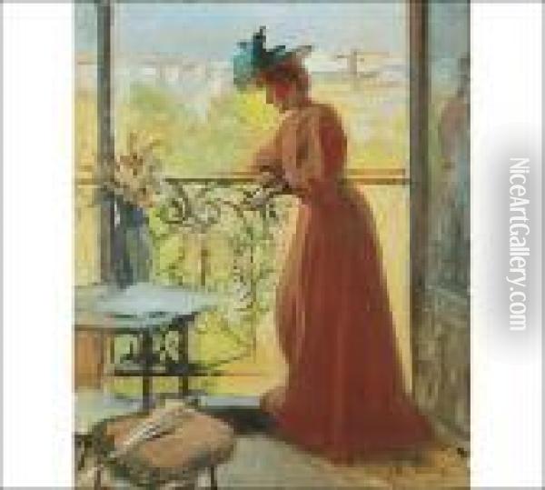 Lady On Balcony Oil Painting - Albert Edelfelt