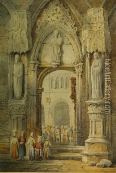 Sunday Mass Oil Painting - Samuel Prout