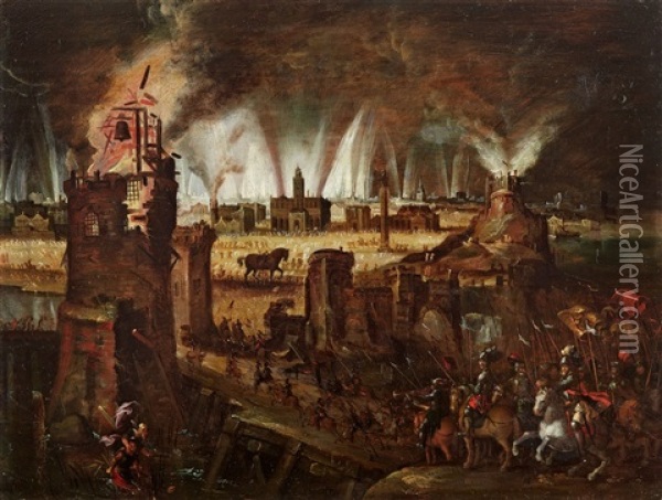 Das Brennende Troja Oil Painting - Anton Mozart