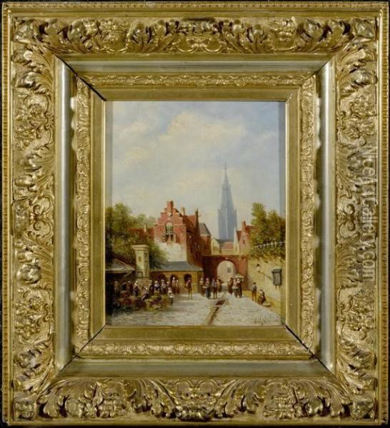 Town With A Market Scene Oil Painting - Pieter Gerard Vertin
