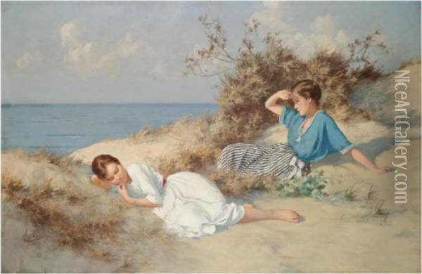 On The Beach Oil Painting - Hermann Seeger