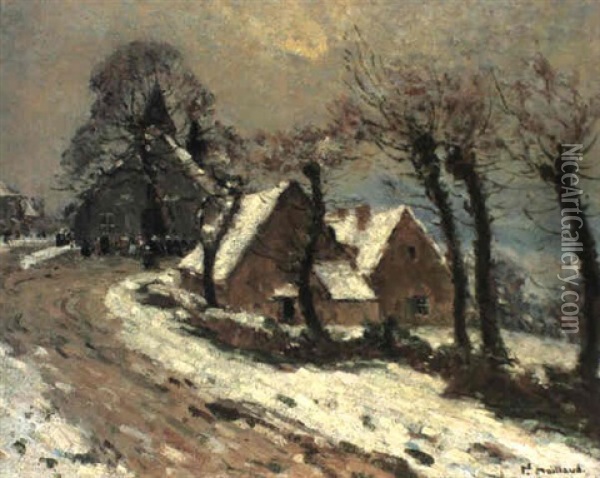 Village In A Winter Landscape Oil Painting - Fernand Maillaud