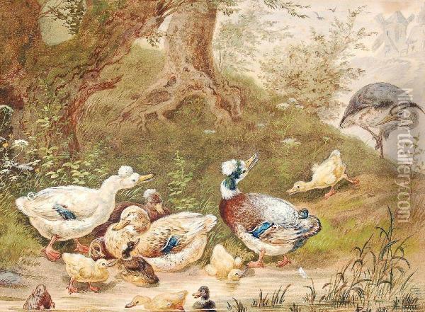 Poultry In The Forest Oil Painting - Robert Erbe