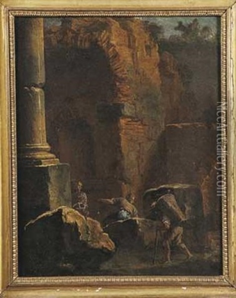 Promeneurs Parmi Des Ruines Antiques Oil Painting - Giovanni Paolo Panini
