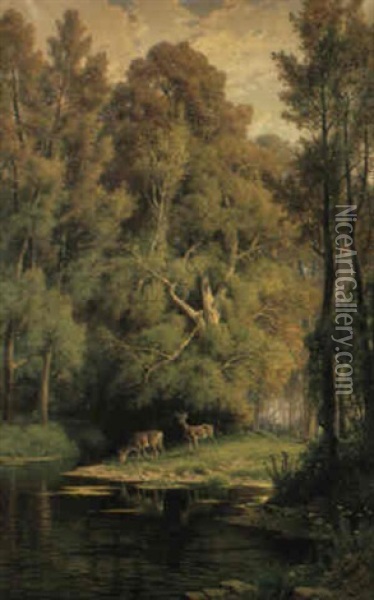 Cerbiatti Nel Bosco Oil Painting - Hermann David Salomon Corrodi