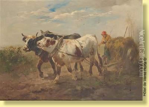 Chariot Attele Transportant Du Fourrage Oil Painting - Henry Schouten