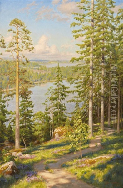 Insjolandskap Oil Painting - Johan Fredrik Krouthen