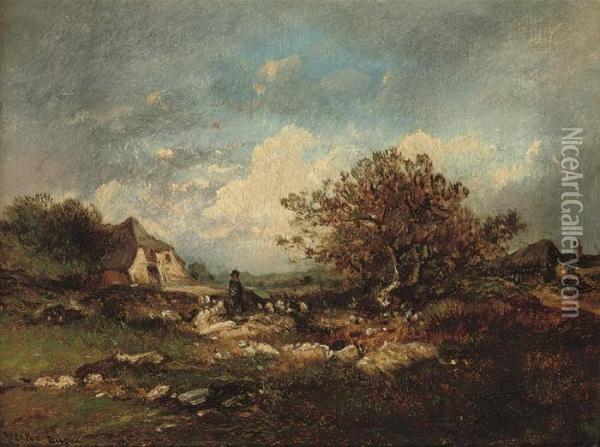 A Shepherd Grazing His Flock Oil Painting - Leon Victor Dupre