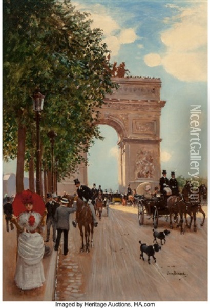 L'arc De Triomphe, Champs-elysees Oil Painting - Jean Beraud