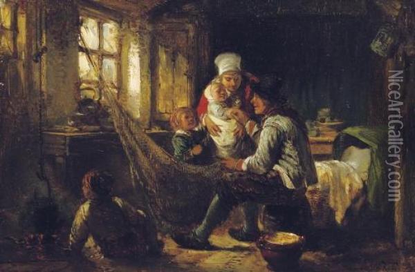 Fisherfolk In A Dutch Interior Oil Painting - Herman Frederik Carel ten Kate