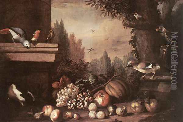 Fruit with Birds and Guinea-pig Oil Painting - Jakab Bogdany