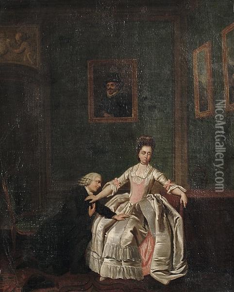 An Elegant Couple In An Interior Oil Painting - Jacob Buys