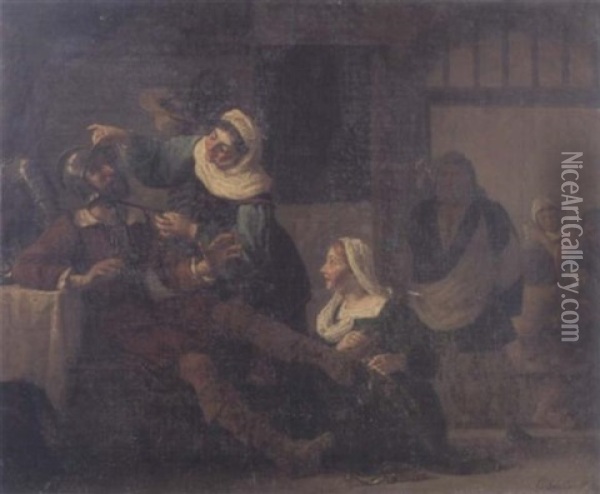 Don Quichotte A L'auberge (?) Oil Painting - Gillot Saint-Evre