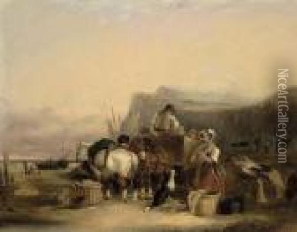 Unloading The Day's Catch Oil Painting - Snr William Shayer
