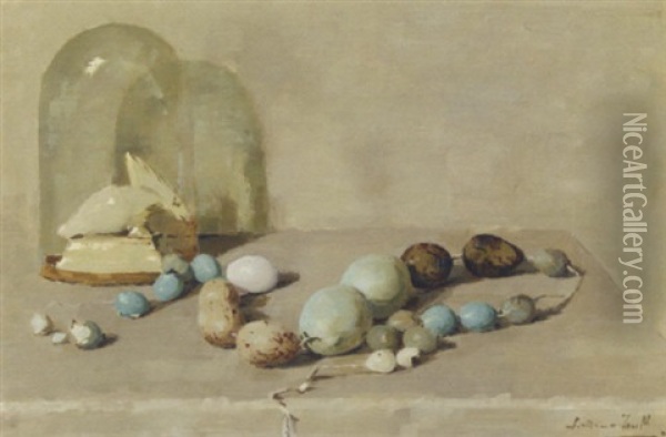 Eiersnoer - The Quail's Eggs String Oil Painting - Lucie Van Dam Van Isselt