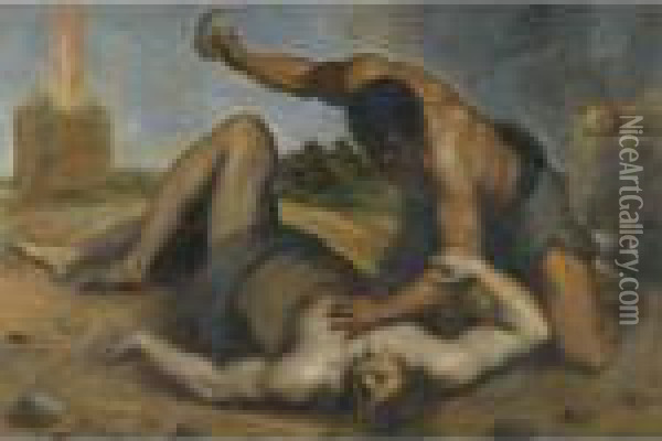 Cain Slaying Abel Oil Painting - Acopo D'Antonio Negretti (see Palma Giovane)