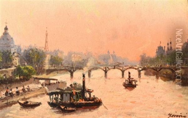 Paris, La Seine Le Soir Oil Painting - Joaquin Miro