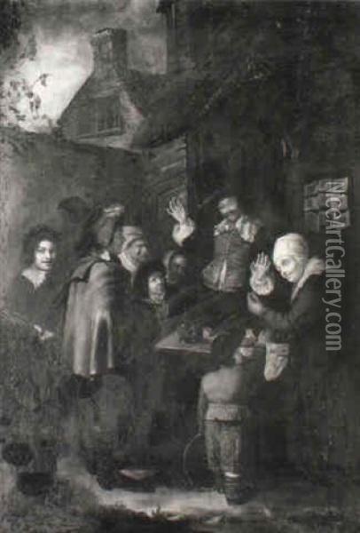 Peasants Merrymaking Outside A Tavern Oil Painting - Jan Baptist Lambrechts