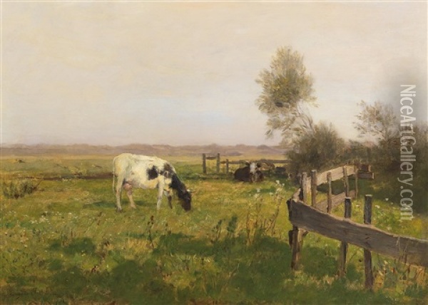 Cows On The Pasture Oil Painting - Eugen Jettel