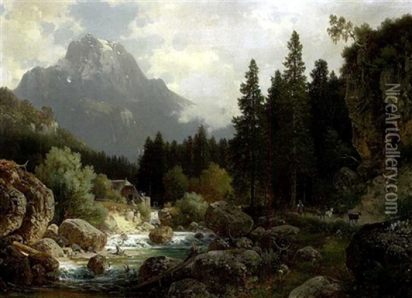 Muhle Im Loisachthale Oil Painting - Ludwig Sckell
