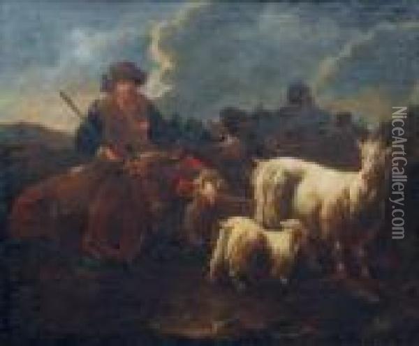 Hirte Mit Herde In Der Campagna Oil Painting - Philipp Peter Roos