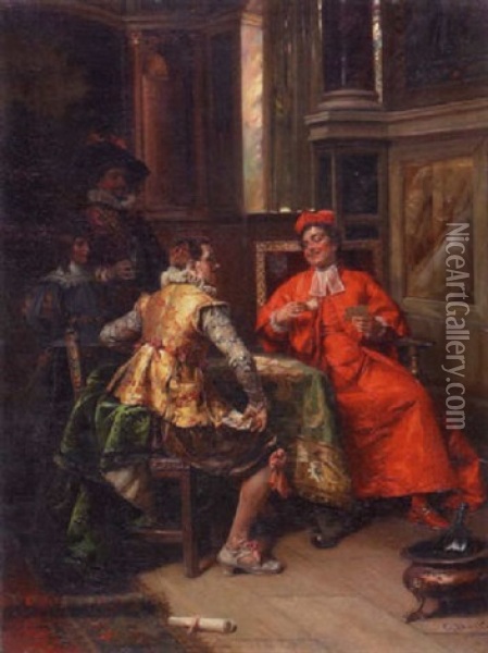 The Card Game Oil Painting - Cesare Auguste Detti