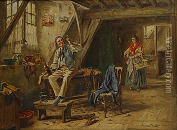 Interieur Met Drinkende Man En Zijn Vrouw Oil Painting - Gerard Jozef Portielje