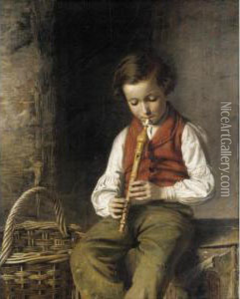 Boy With Flute Oil Painting - John Haynes-Williams