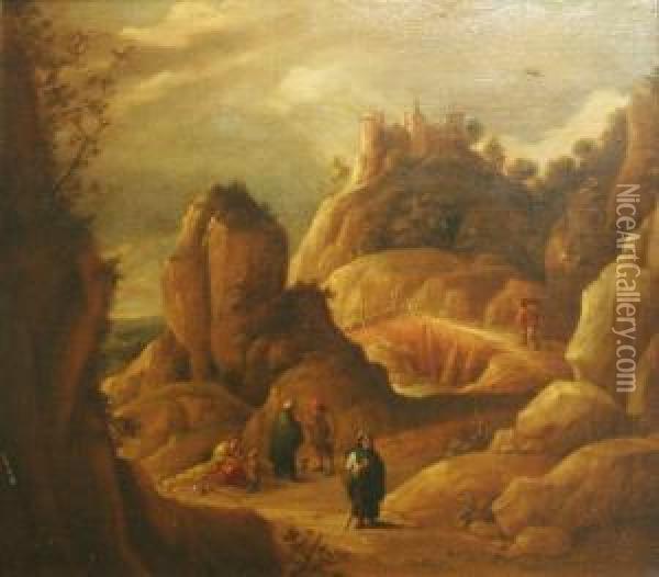 Classicallandscape With Figures Oil Painting - David The Younger Teniers