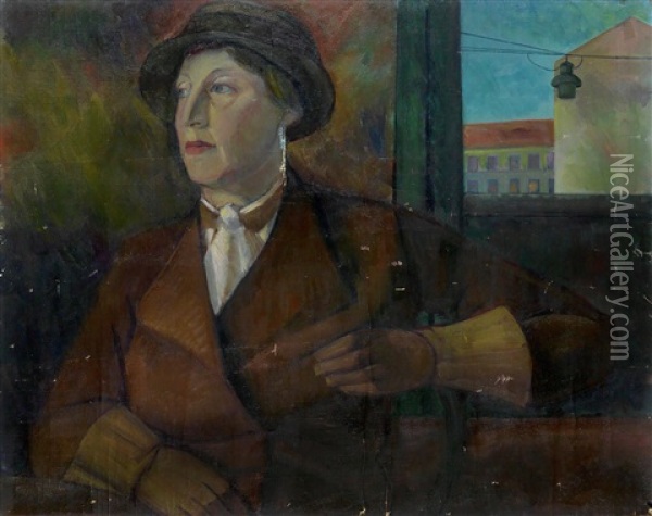 Bildnis Einer Frau Mit Gelben Handschuhen Oil Painting - Maximilian Reinitz