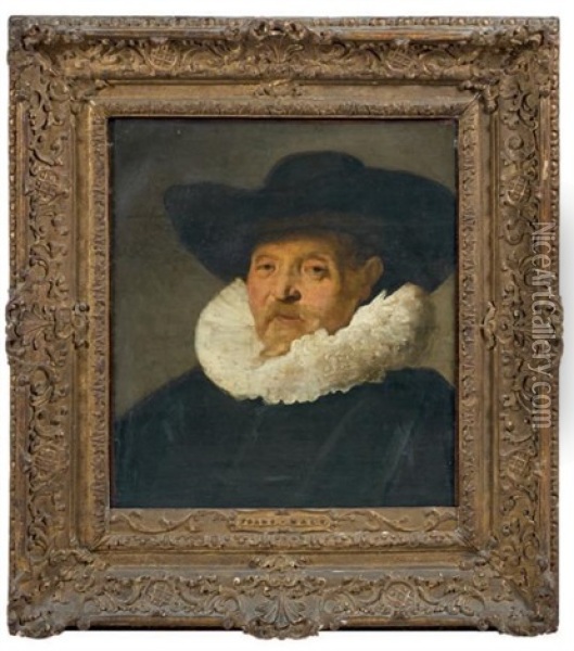 Portrait D'homme Au Chapeau Noir Oil Painting - Frans Hals