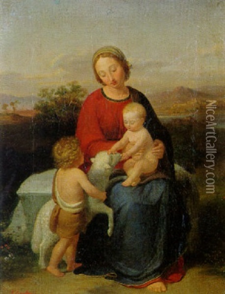 Madonna Mit Kind Und Dem Johannesknaben Vor Weiter Landschaft Oil Painting - Joaquim Espalter y Rull