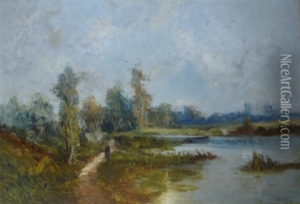 Promenade Au Bord Du Lac Oil Painting - Alfred Godchaux