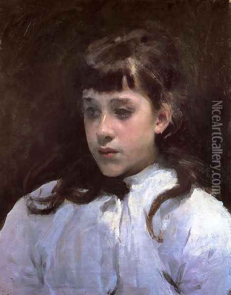 Young Girl Wearing a White Muslin Blouse Oil Painting - John Singer Sargent