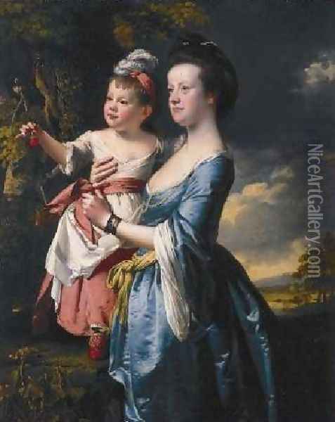 Portrait Of Sarah Carver And Her Daughter Sarah Oil Painting - Josepf Wright Of Derby
