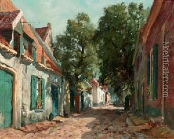 A Sunlit Village Street Oil Painting - Jan Hillebrand Wijsmuller