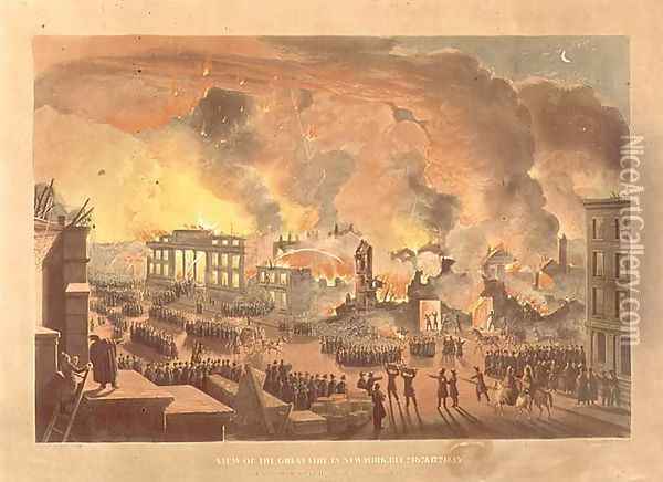 View of the Great Fire in New York, December 16th-17th 1835 Oil Painting - Nicolino Calyo