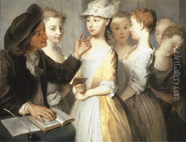 A School For Girls Oil Painting - Philip Mercier