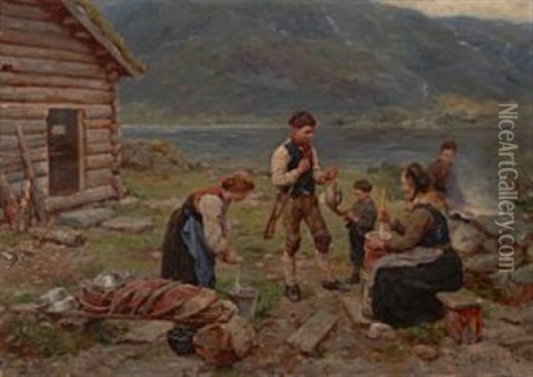 En Heldig Andejakt Oil Painting - Jahn Ekenaes
